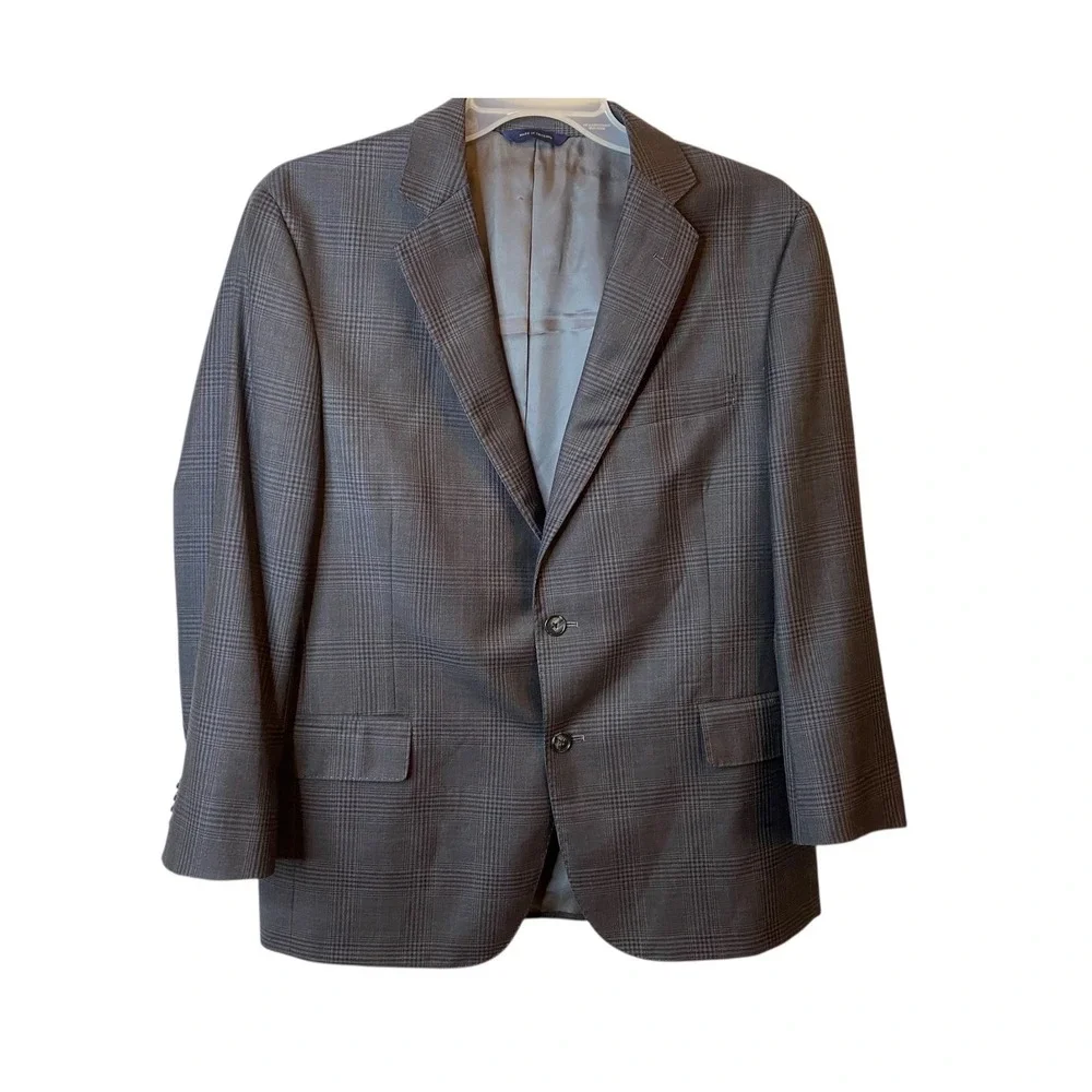 Brooks Brothers Sport Coat Jacket Men Size 42S Gray Plaid Wool Blend Two Button